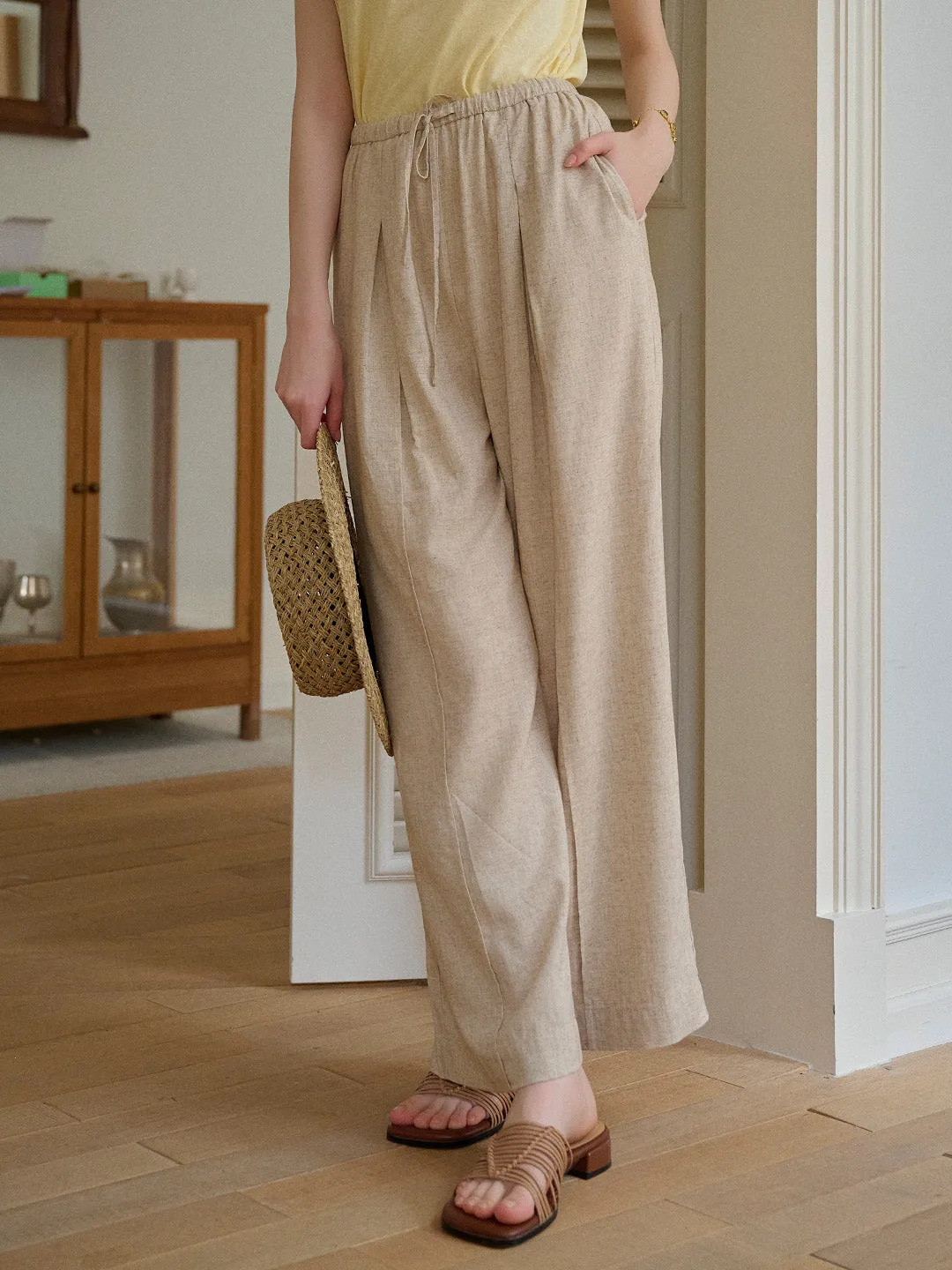 Nova Simple Elastic Waist Linen Trousers - Khaki sold by Simple Retro product image thumbnail 3