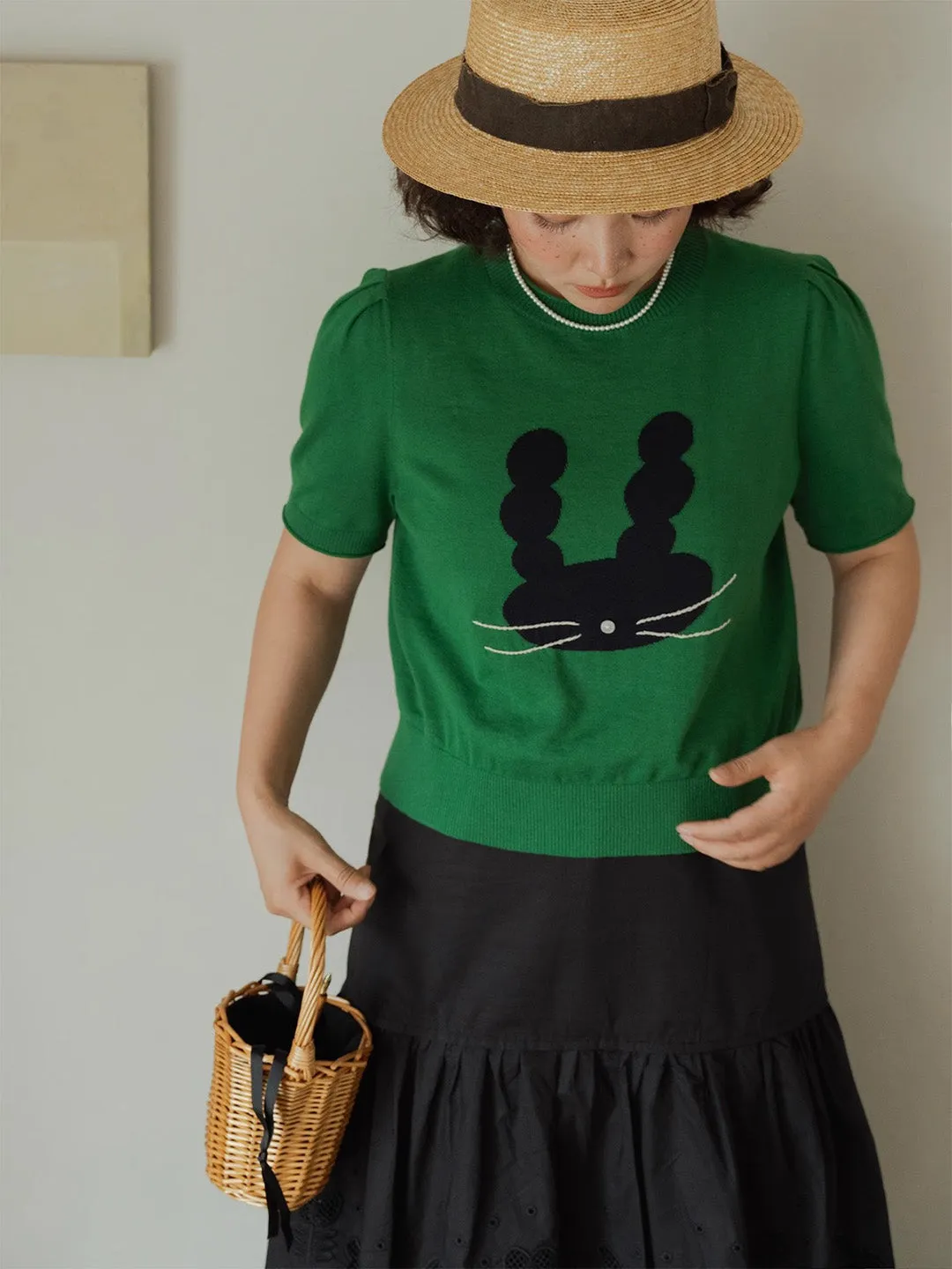 Chowxiaodou Puff-Sleeve Knit Linen T-Shirt sold by Simple Retro product image thumbnail 3