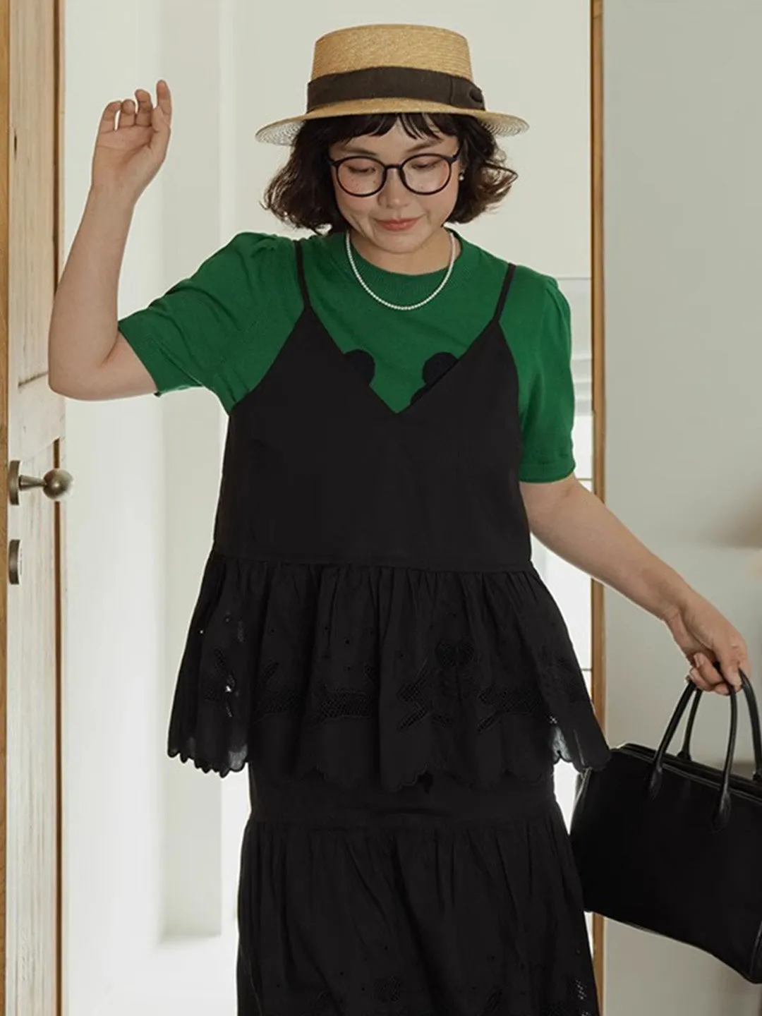 Chowxiaodou Puff-Sleeve Knit Linen T-Shirt sold by Simple Retro product image thumbnail 5