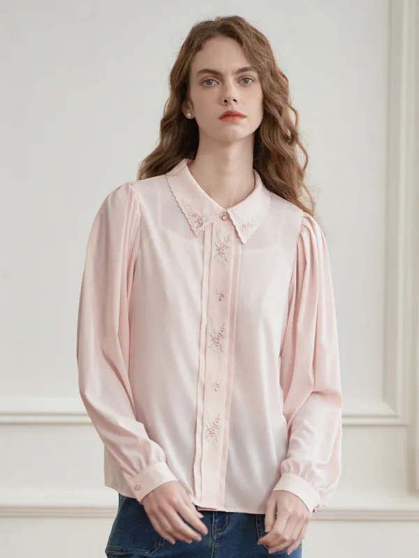【Final Sale】Lexi Vintage Embroidered Pink Blouse made by Simple Retro