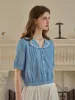 Miriam V-Neck Embroidery Tuck Pleats Blouse sold by Simple Retro
