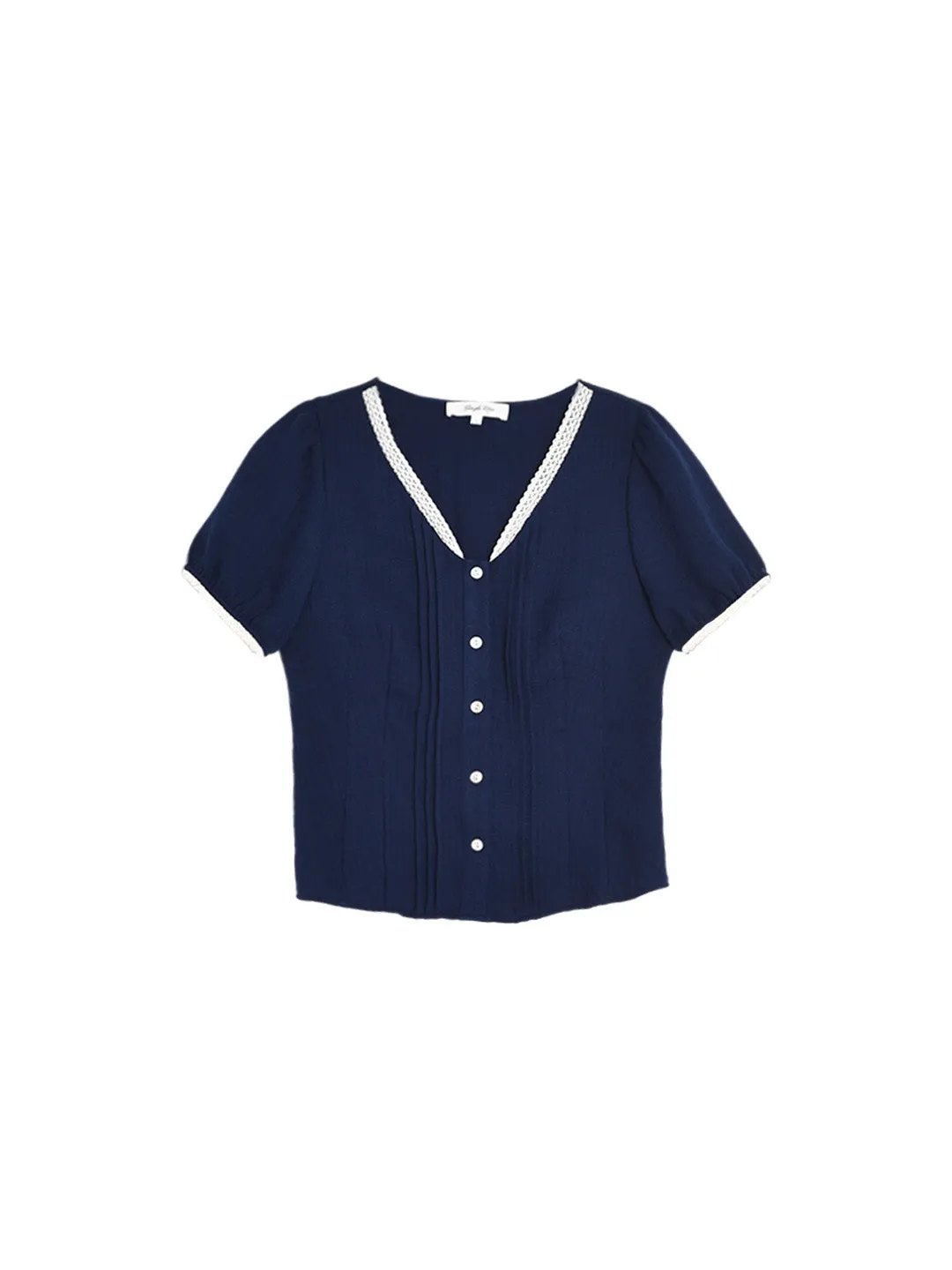 Madelyn V-Neck Lace Linen Top sold by Simple Retro product image thumbnail 2