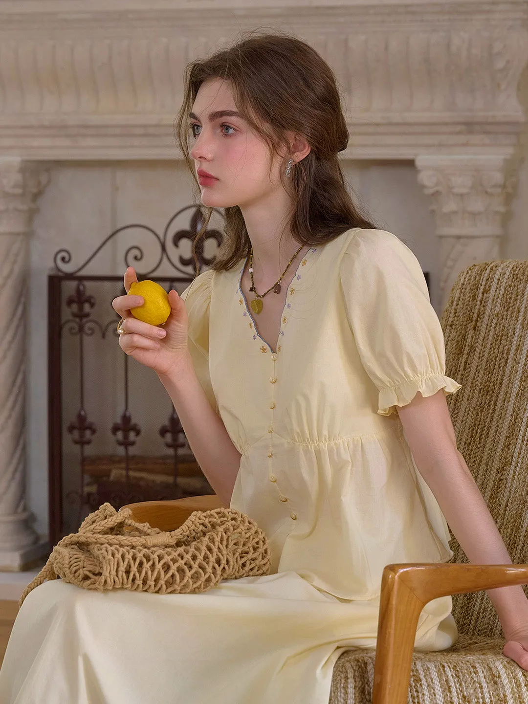 Margaret V-Neck Waist 100% Cotton Blouse sold by Simple Retro product image thumbnail 5