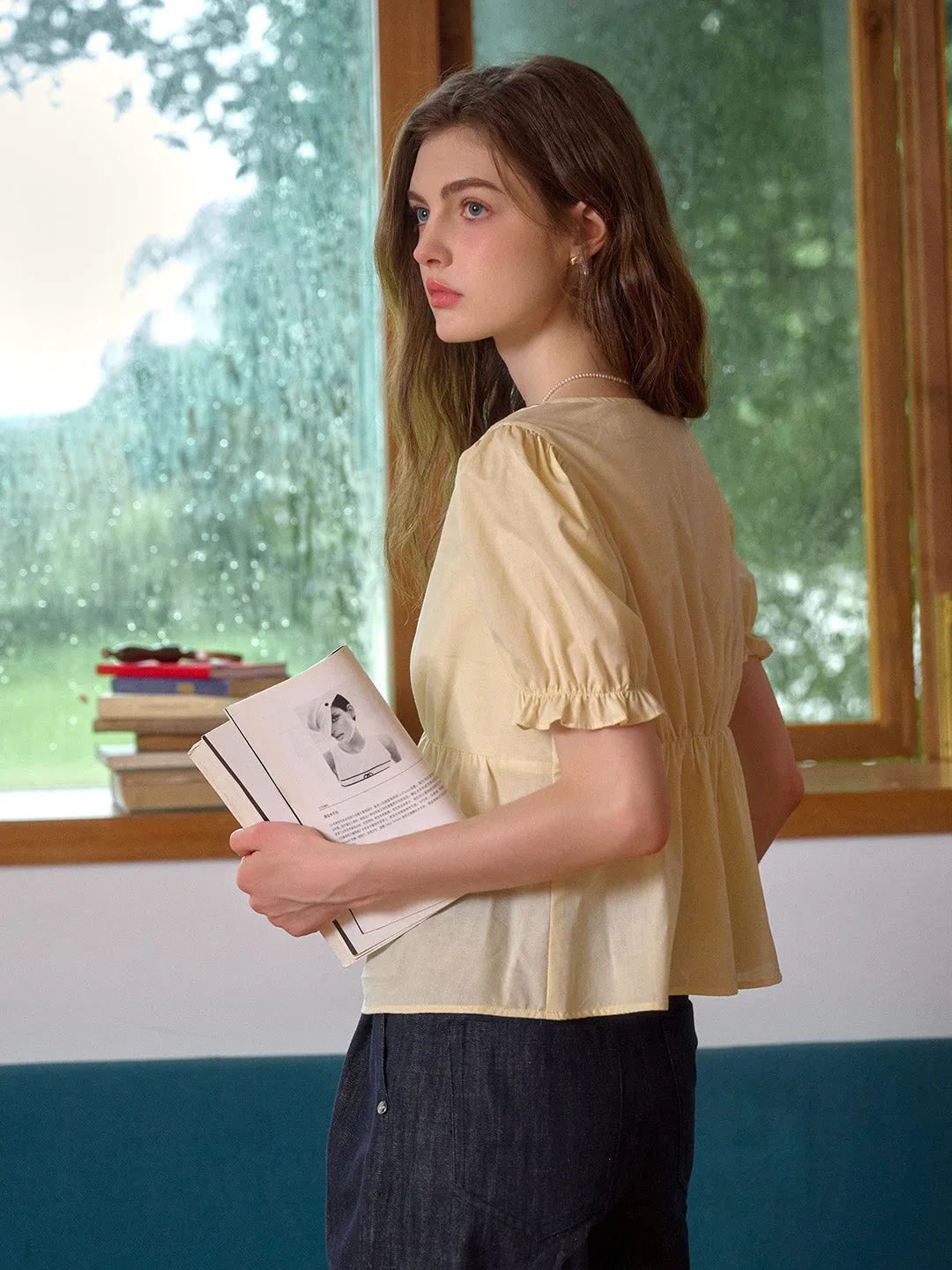 Margaret V-Neck Waist 100% Cotton Blouse sold by Simple Retro product image thumbnail 4