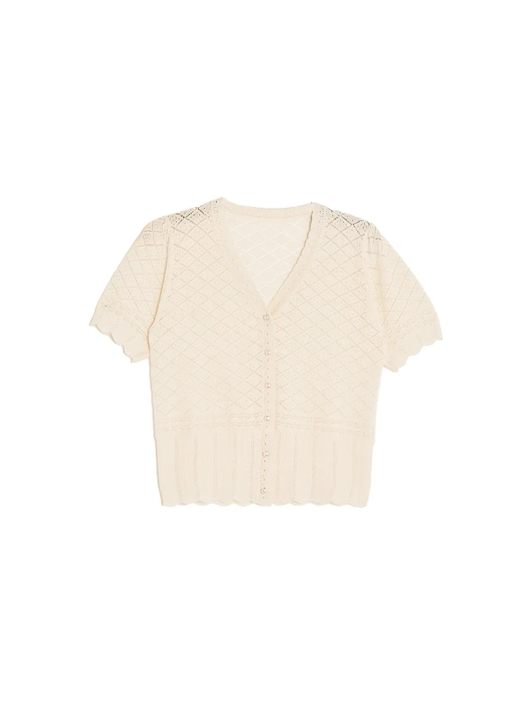 Lucia V-Neck Hollow Cotton Cardigan sold by Simple Retro product image thumbnail 2