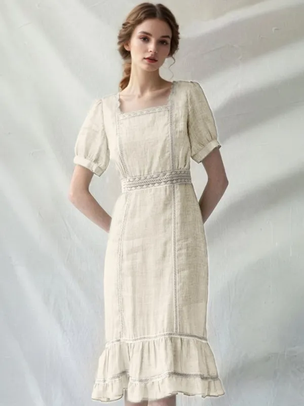 Kehlani Square Neck Puffed Sleeves Dress sold by Simple Retro