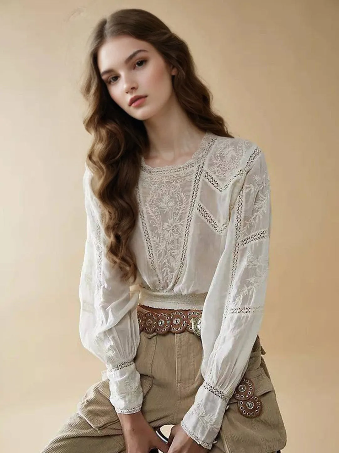 Oakley Square Neck Embroidery 100% Cotton Blouse sold by Simple Retro