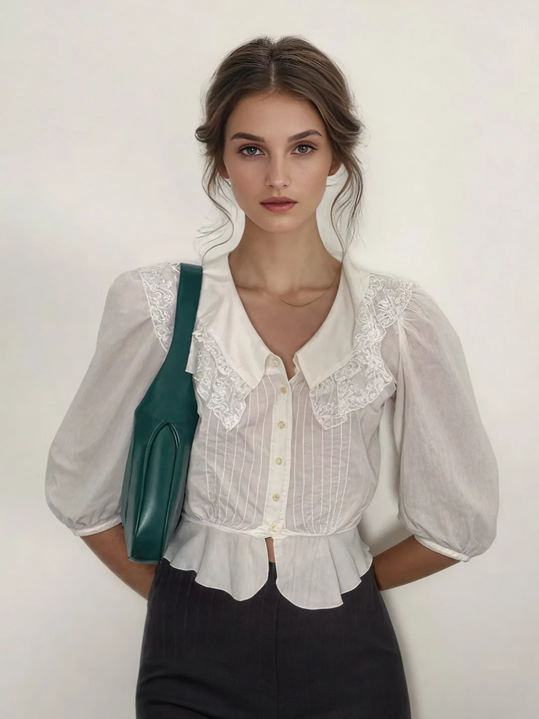 Brianna V-Neck Puffed Sleeves Blouse sold by Simple Retro