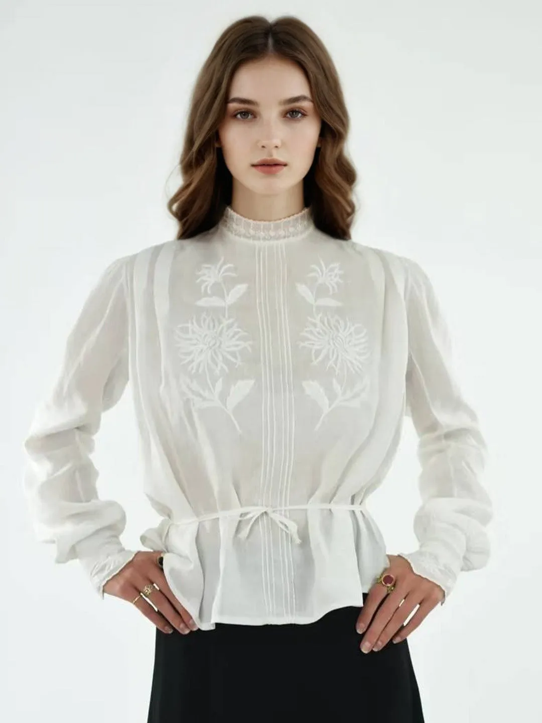 Valerie Round Neck Embroidery Blouse sold by Simple Retro