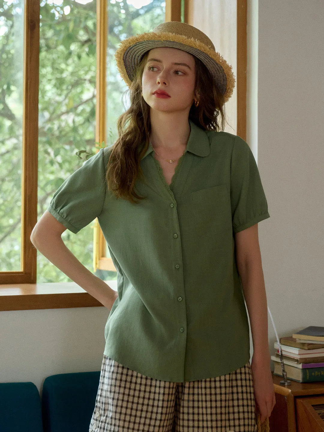 Ariella V-Neck Pocket 100% Lysell Blouse sold by Simple Retro