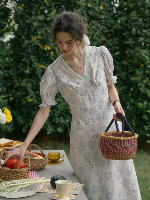 Stormi Charming V-neck Lace Trimmed Floral Print Dress sold by Simple Retro