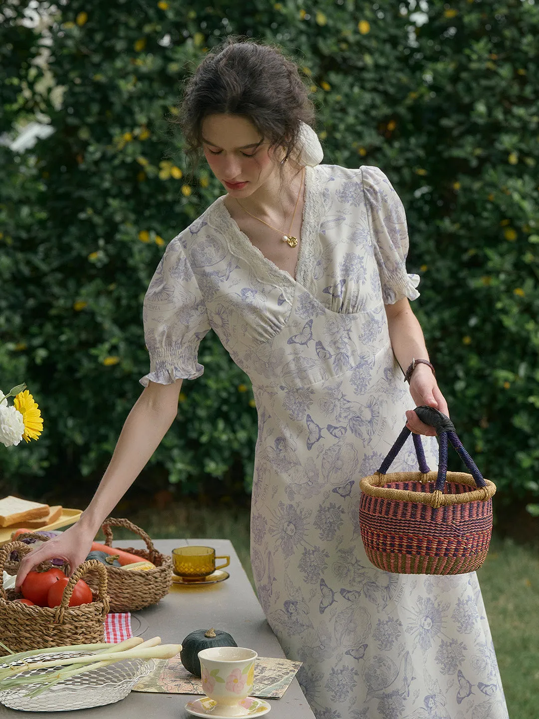 Stormi Charming V-neck Lace Trimmed Floral Print Dress sold by Simple Retro