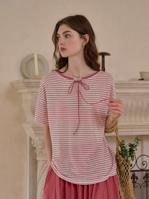 Alice Round Neck Reversible Stripe Viscose Blouse sold by Simple Retro