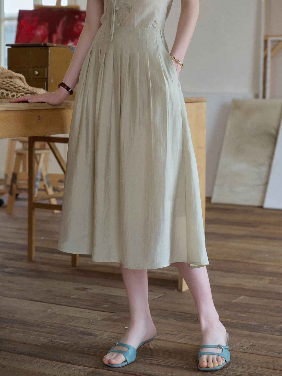 Alexandra Pleated Lyocell Skirt sold by Simple Retro