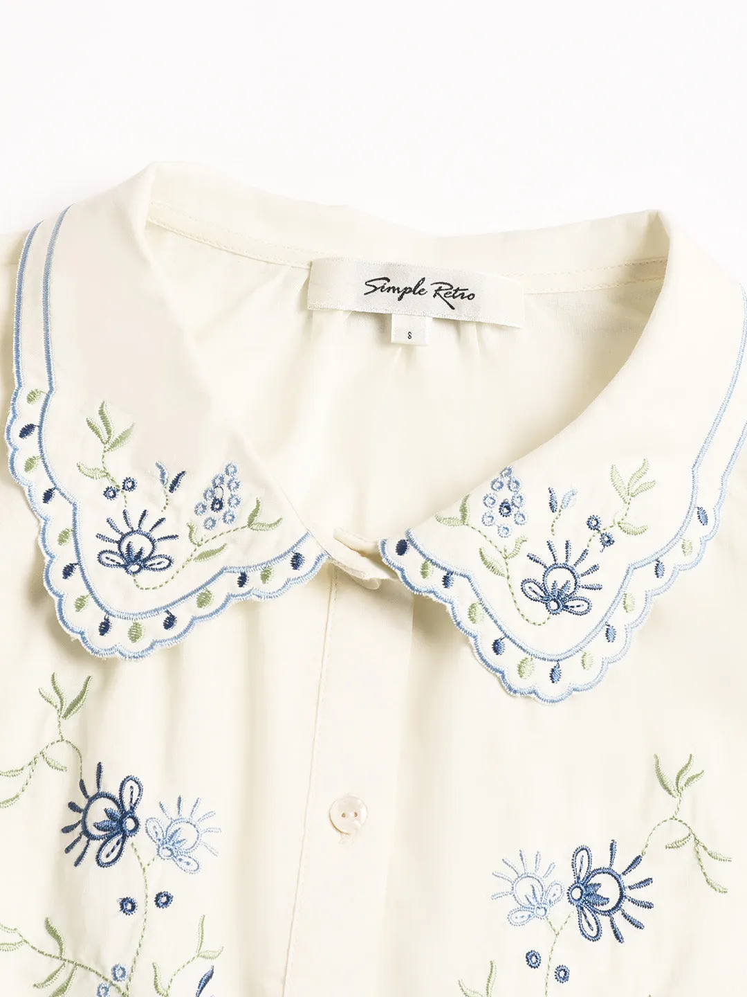 Alora Peter Pan Collar Embroidery 100% Cotton Blouse sold by Simple Retro product image thumbnail 3