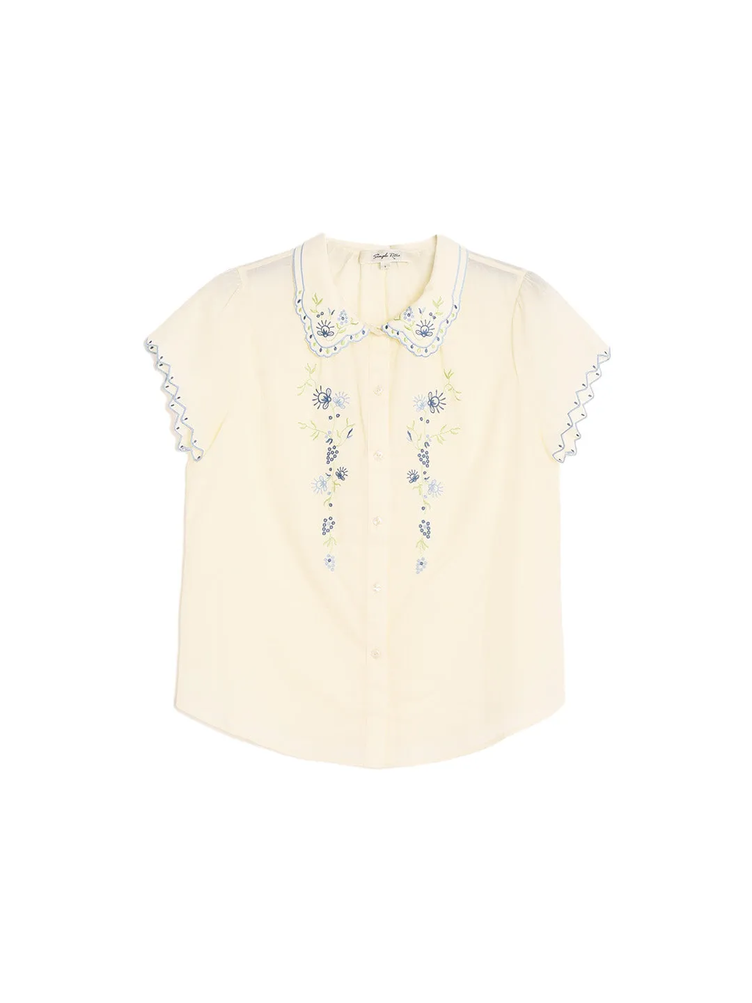 Alora Peter Pan Collar Embroidery 100% Cotton Blouse sold by Simple Retro product image thumbnail 2