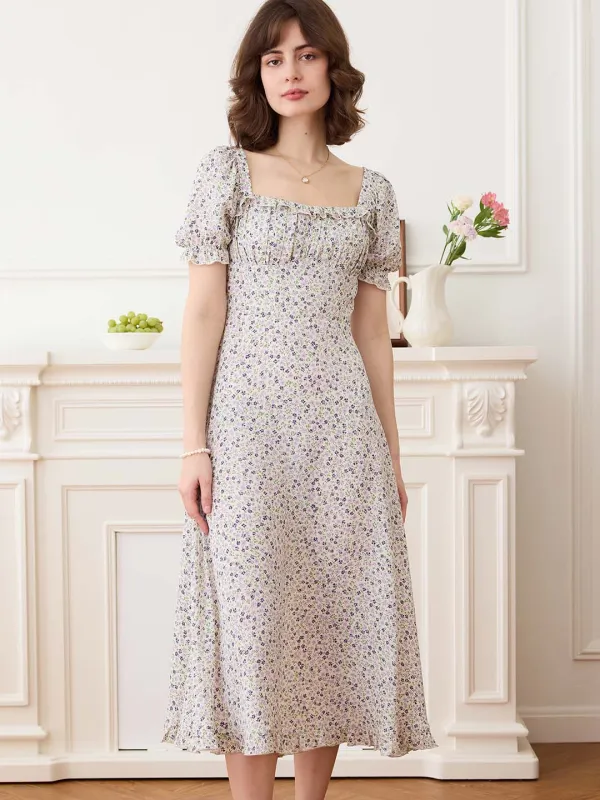Liv Floral Square Neck Puff Sleeve Dress made by Simple Retro