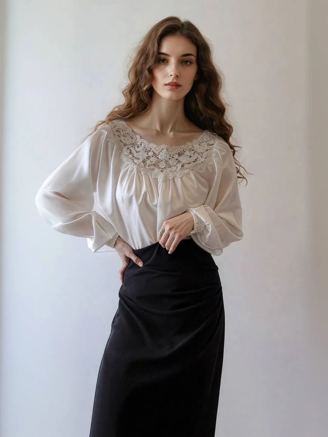 Leila Round Neck Lace Blouse sold by Simple Retro