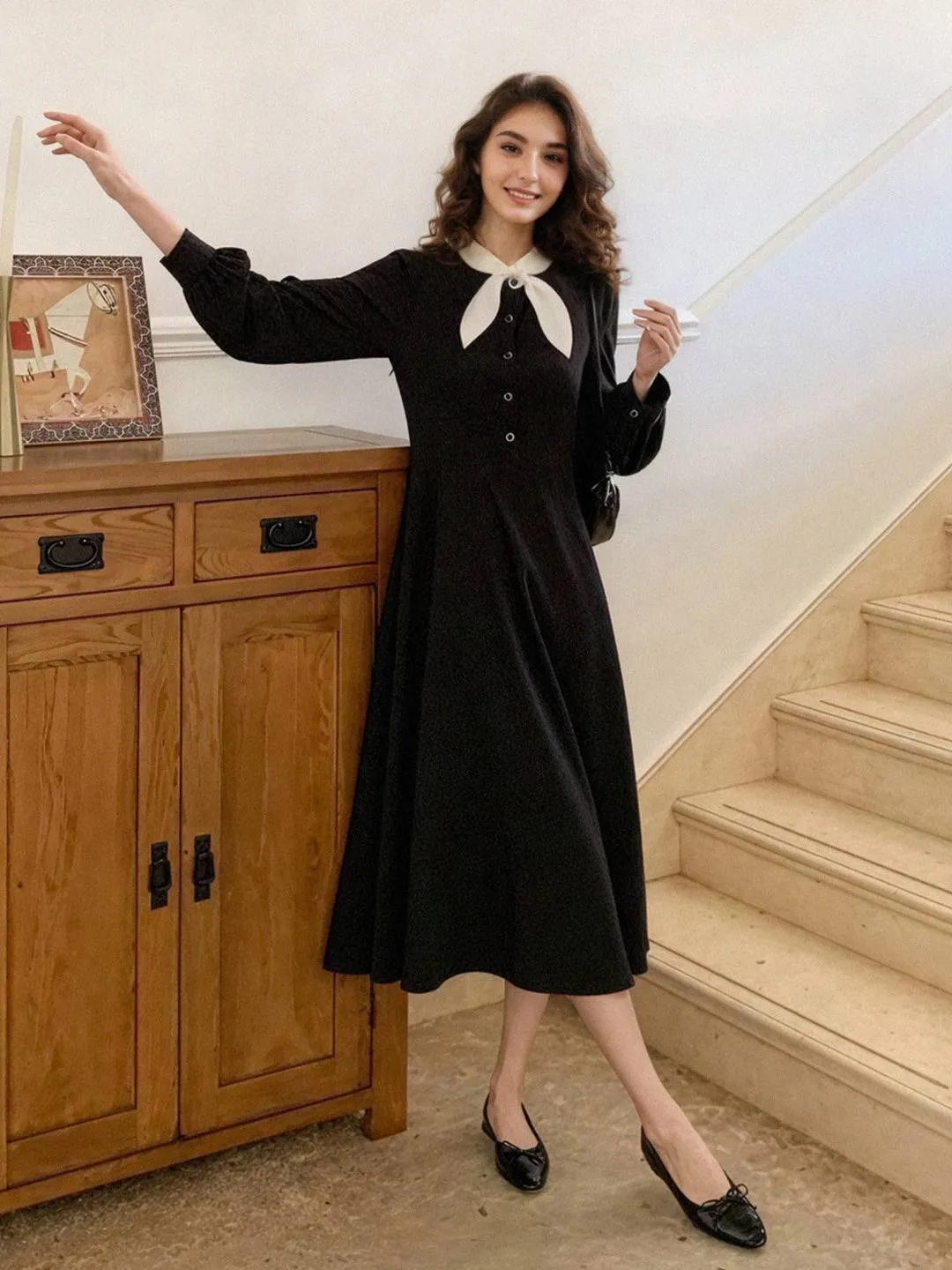 Londyn Bow Collar A-Line Dress sold by Simple Retro