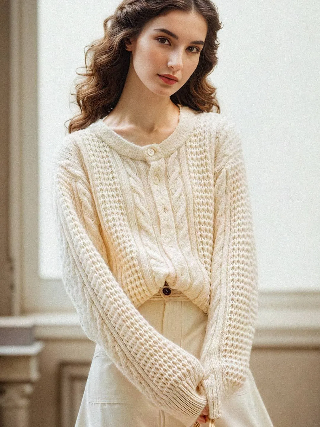 Camille Round Neck Ribbed Cardigan sold by Simple Retro