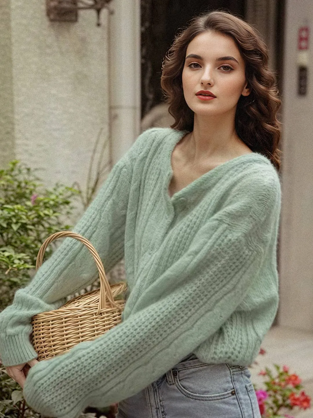 Jordyn Round Neck Green Cardigan sold by Simple Retro