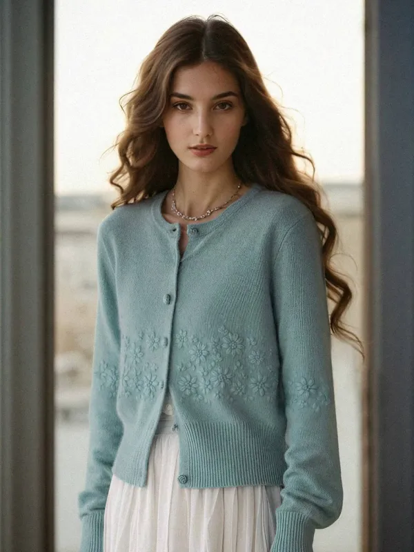 Lola Round Neck Embroidery Cardigan sold by Simple Retro