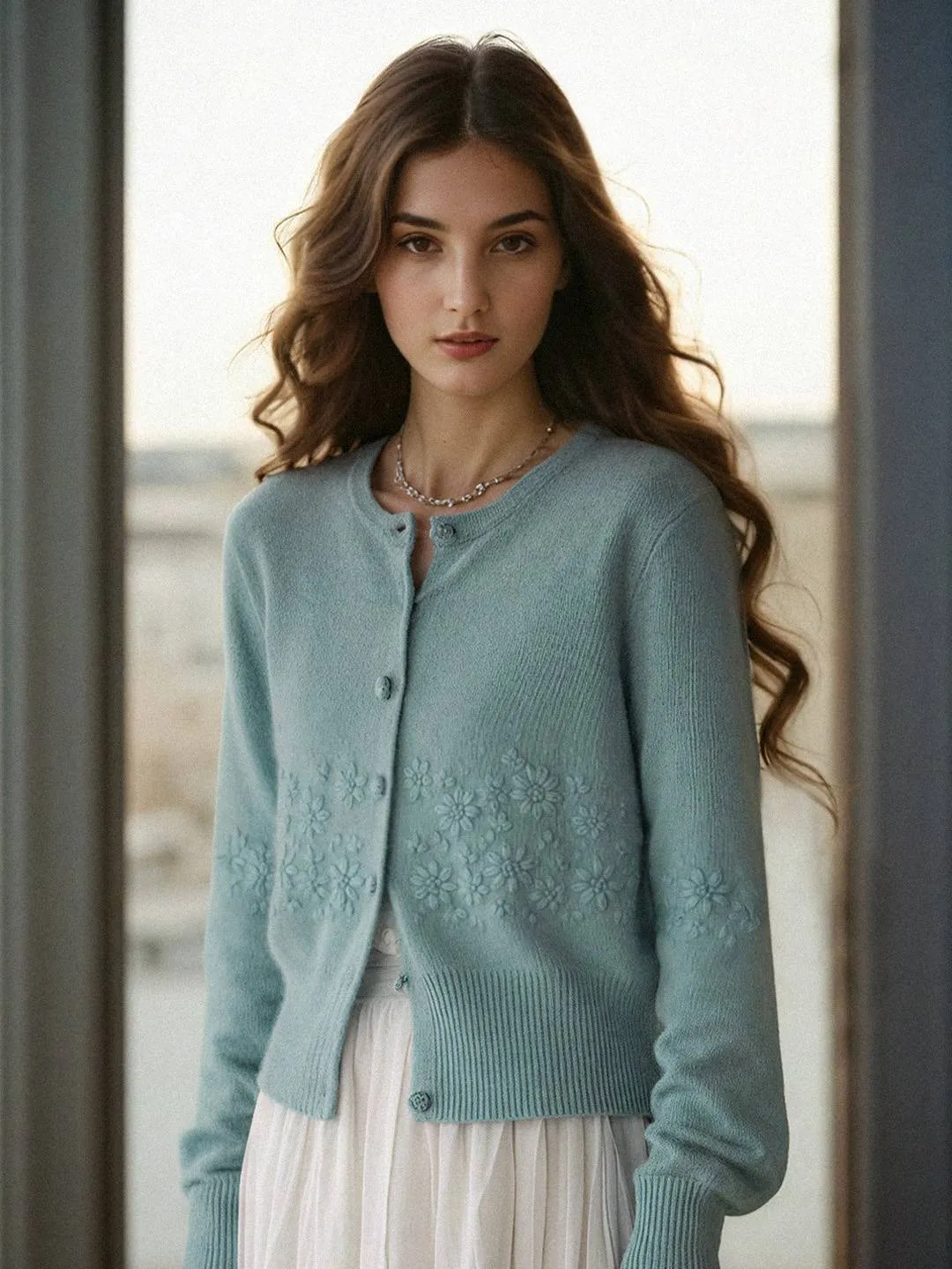 Lola Round Neck Embroidery Wool Cardigan sold by Simple Retro