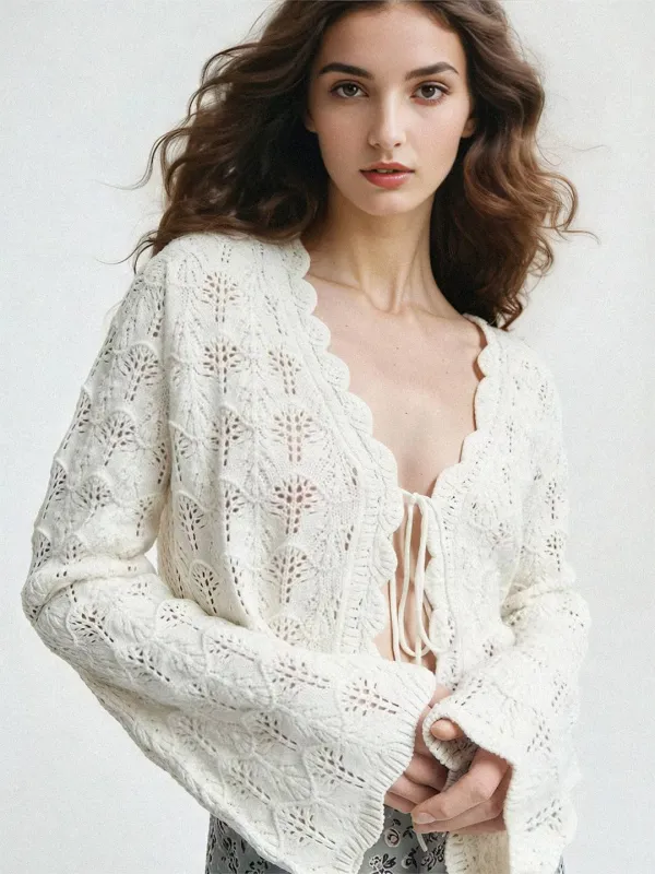 Taylor Wavy Neck Knit Cardigan sold by Simple Retro