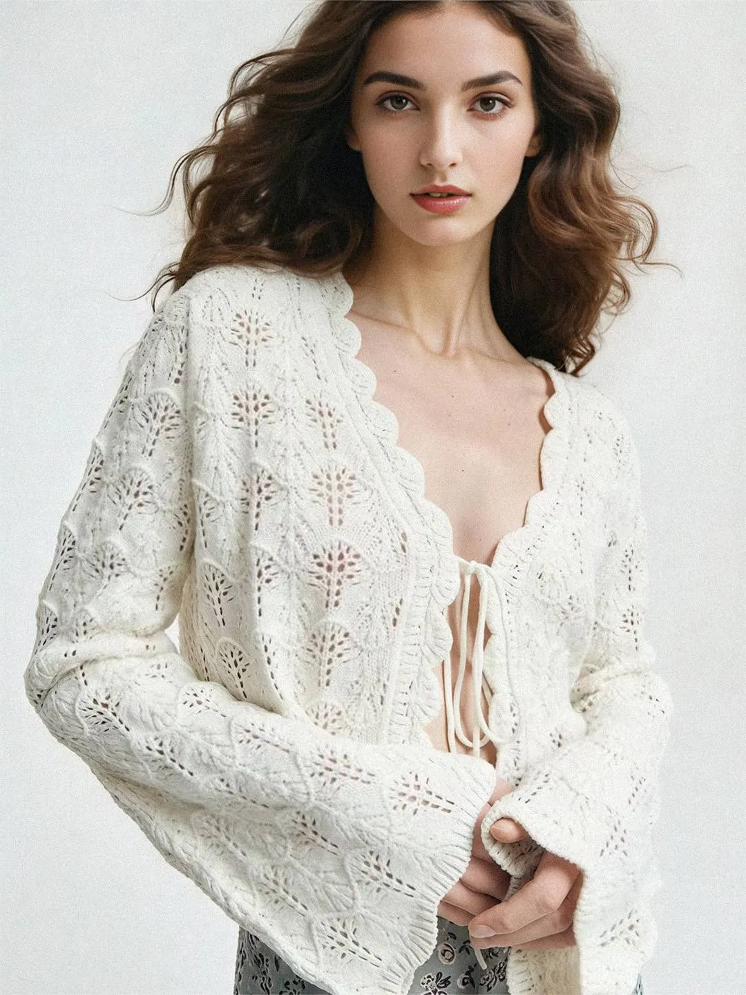 Taylor Wavy Neck Knit Cardigan sold by Simple Retro