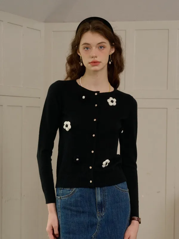 【Final Sale】Layla Round Neck 3D Flower Cardigan sold by Simple Retro
