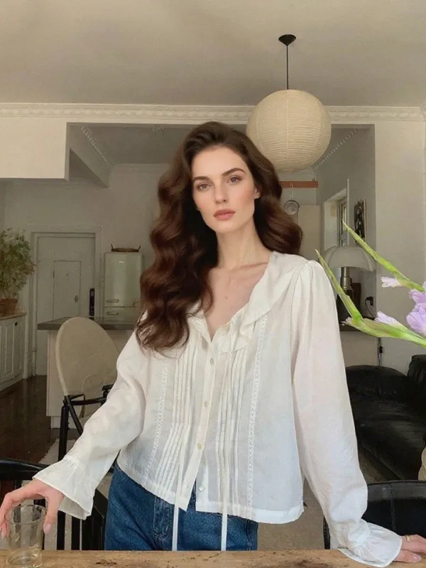 Jane Ruffled Collar Pleated Blouse sold by Simple Retro