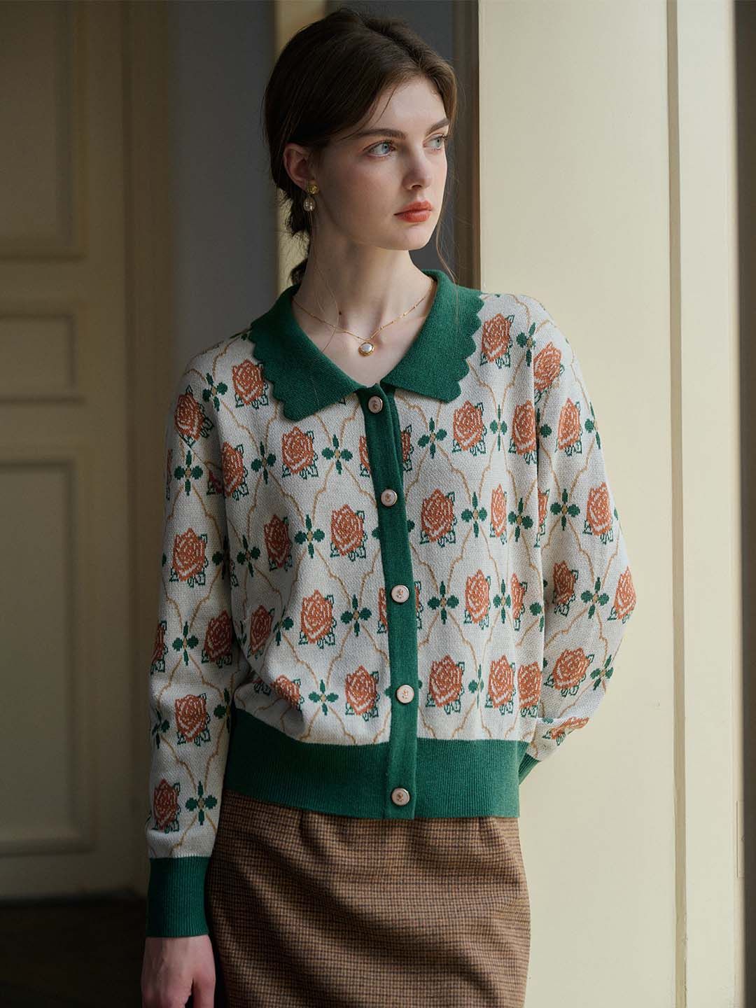 Hannah Floral Pattern Contrast Trim Cardigan sold by Simple Retro product image thumbnail 2