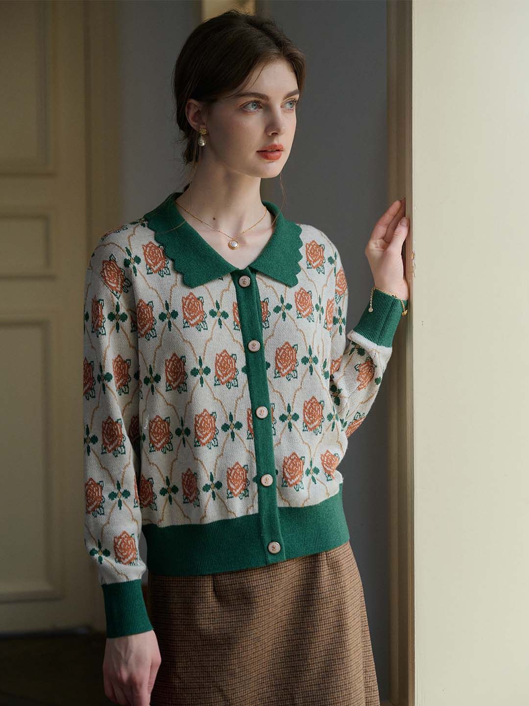 Hannah Floral Pattern Contrast Trim Cardigan sold by Simple Retro product image thumbnail 6