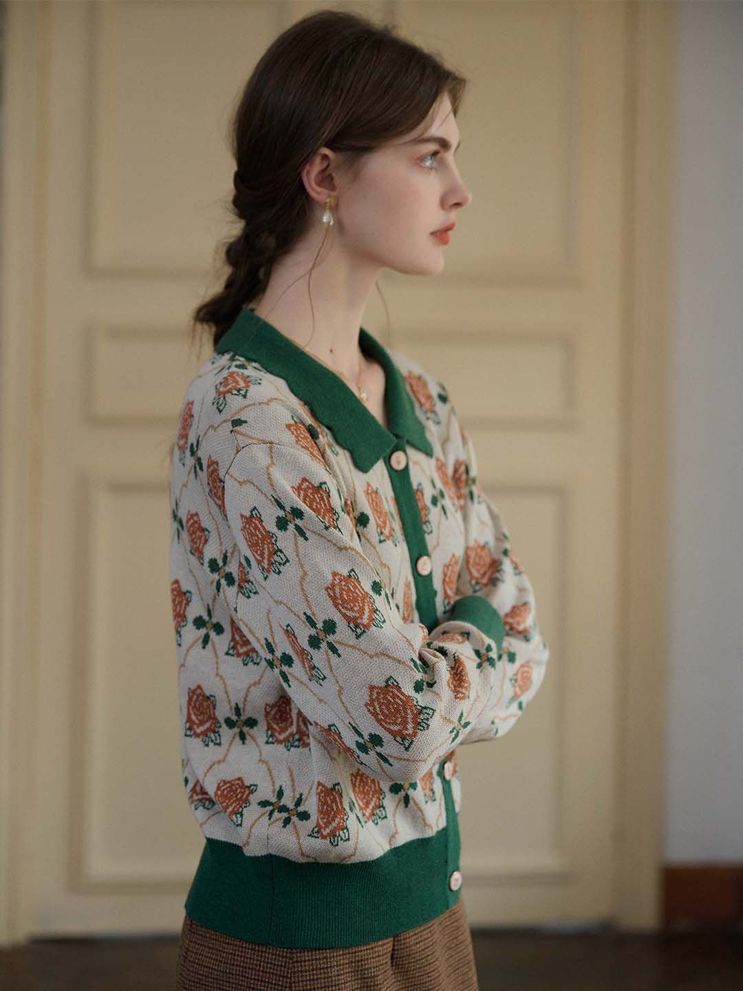 Hannah Floral Pattern Contrast Trim Cardigan sold by Simple Retro product image thumbnail 5