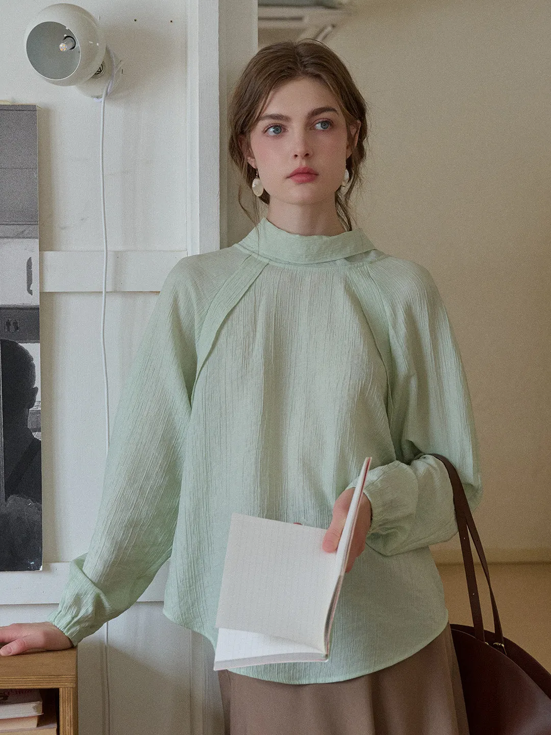 Rosemary Bow Collar Lyocell Wool Blouse sold by Simple Retro product image thumbnail 4