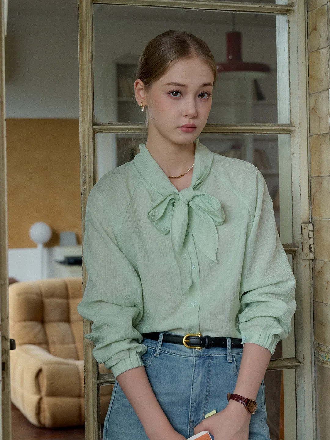 Rosemary Bow Collar Lyocell Wool Blouse sold by Simple Retro