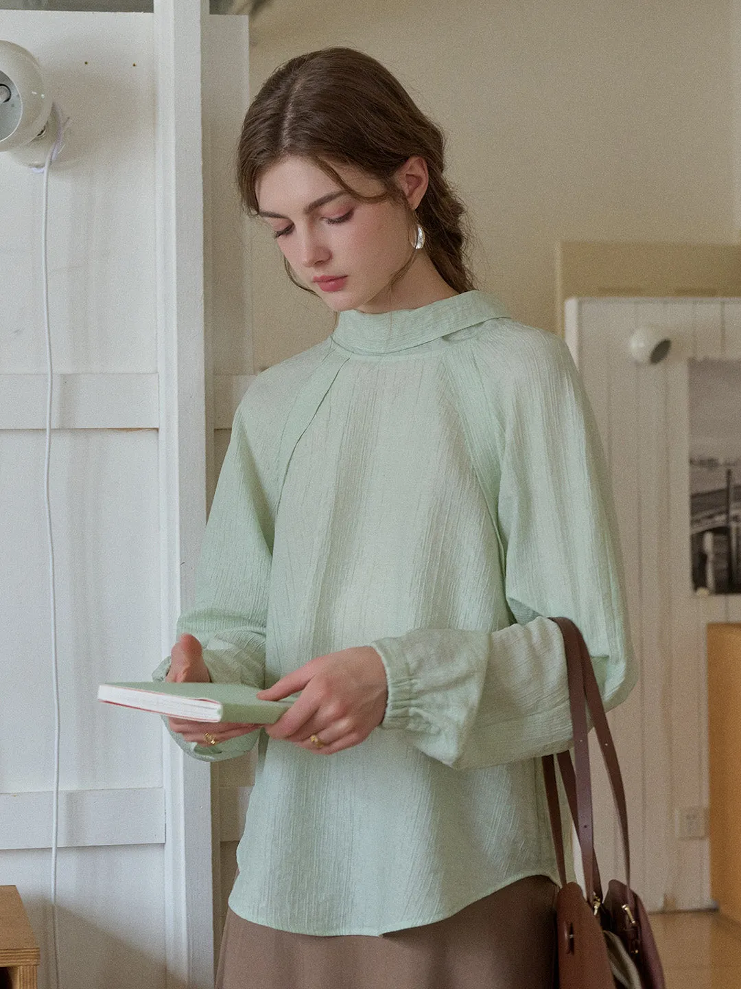 Rosemary Bow Collar Lyocell Wool Blouse sold by Simple Retro product image thumbnail 5