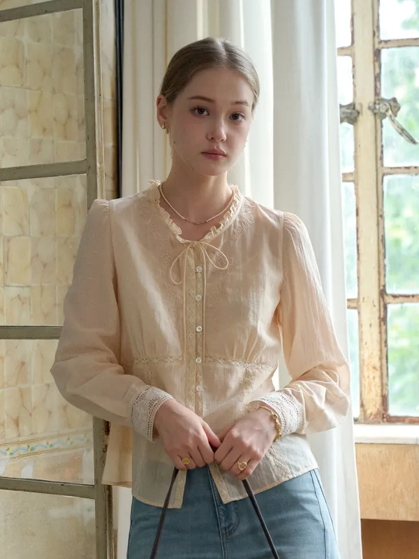Catherine Stand Collar Lace Cotton Blouse sold by Simple Retro