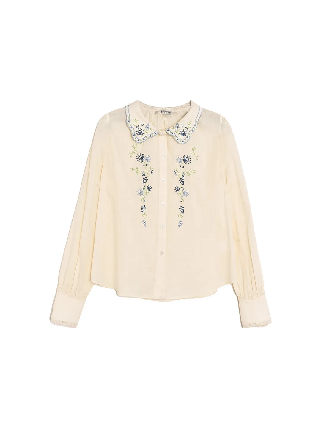 Luciana Peter Pan Collar Embroidery 100% Cotton Blouse sold by Simple Retro product image thumbnail 2