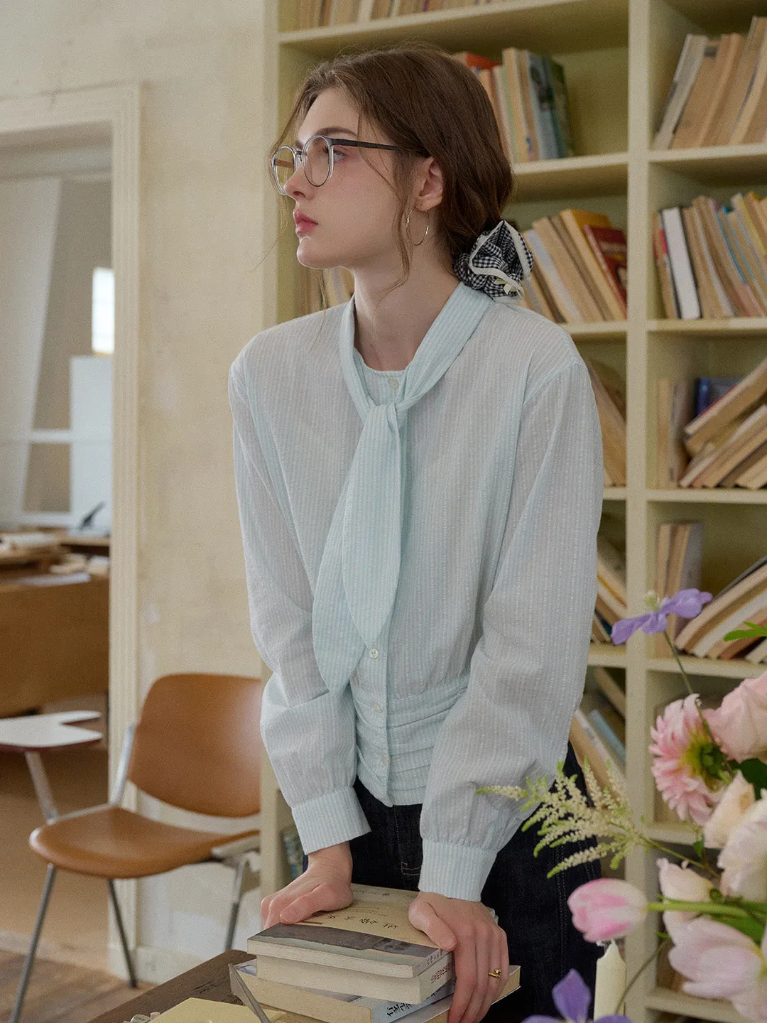 Alessia Round Neck Tie 100% Cotton Blouse sold by Simple Retro product image thumbnail 4