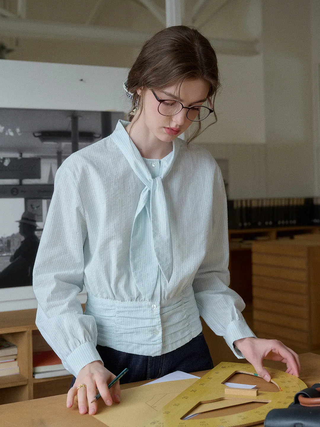 Alessia Round Neck Tie 100% Cotton Blouse sold by Simple Retro