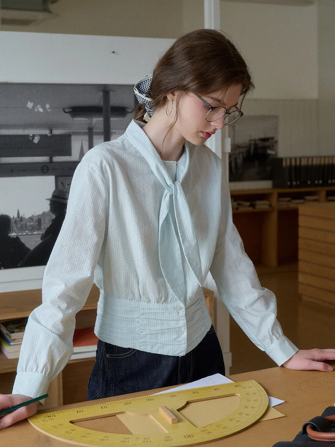 Alessia Round Neck Tie 100% Cotton Blouse sold by Simple Retro product image thumbnail 5