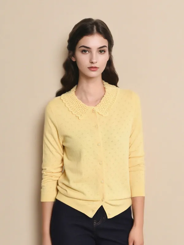 Nina Peter Pan Collar Texture Cardigan sold by Simple Retro