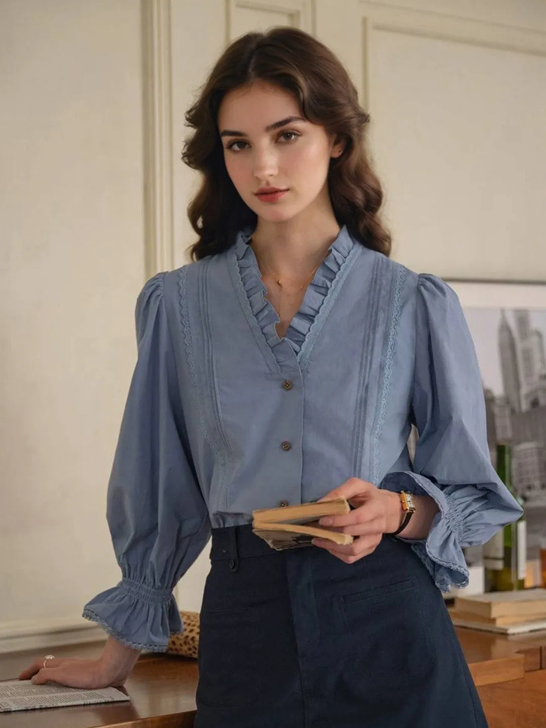 Malani V-Neck Puff Sleeve Blouse sold by Simple Retro product image thumbnail 2