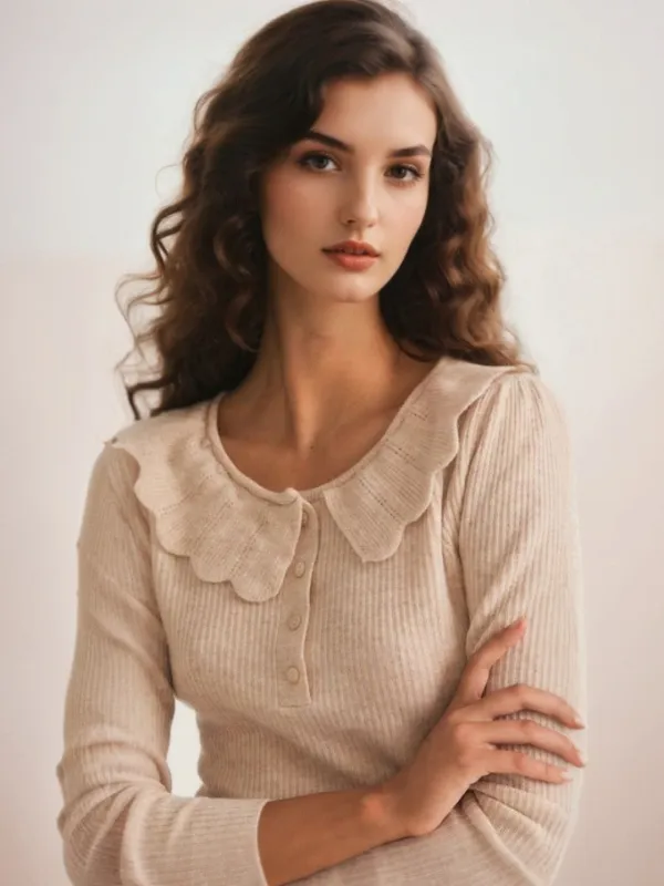 Leighton Ruffle Collar Knit Top sold by Simple Retro