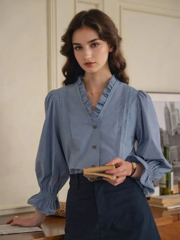 Malani V-Neck Puff Sleeve Blouse sold by Simple Retro
