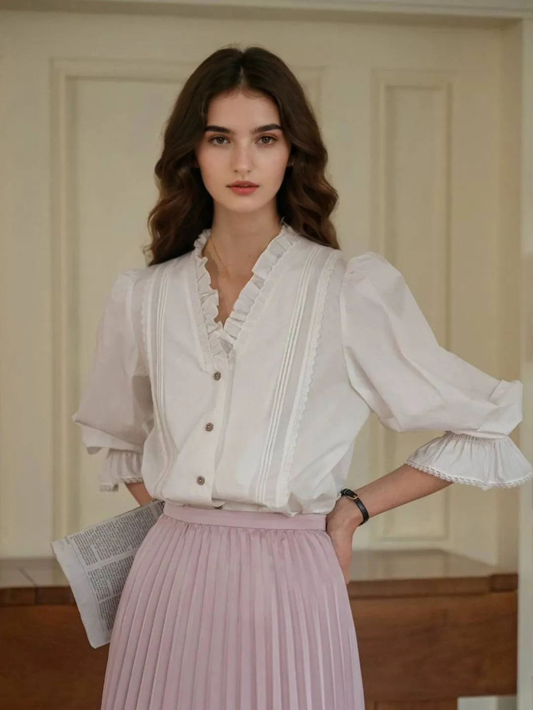 Malani V-Neck Puff Sleeve Blouse sold by Simple Retro product image thumbnail 2