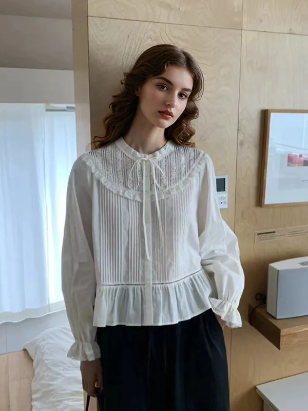 Hayden Round Neck Pleats Blouse sold by Simple Retro