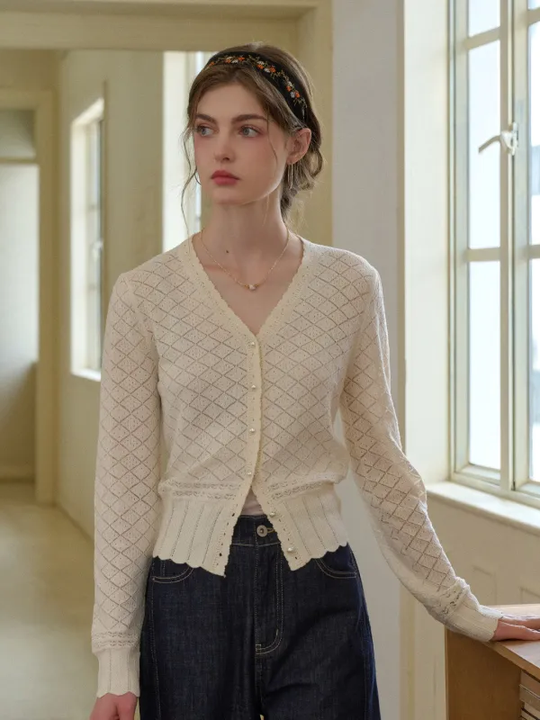 Raelyn V-Neck Texture Cotton Cardigan sold by Simple Retro