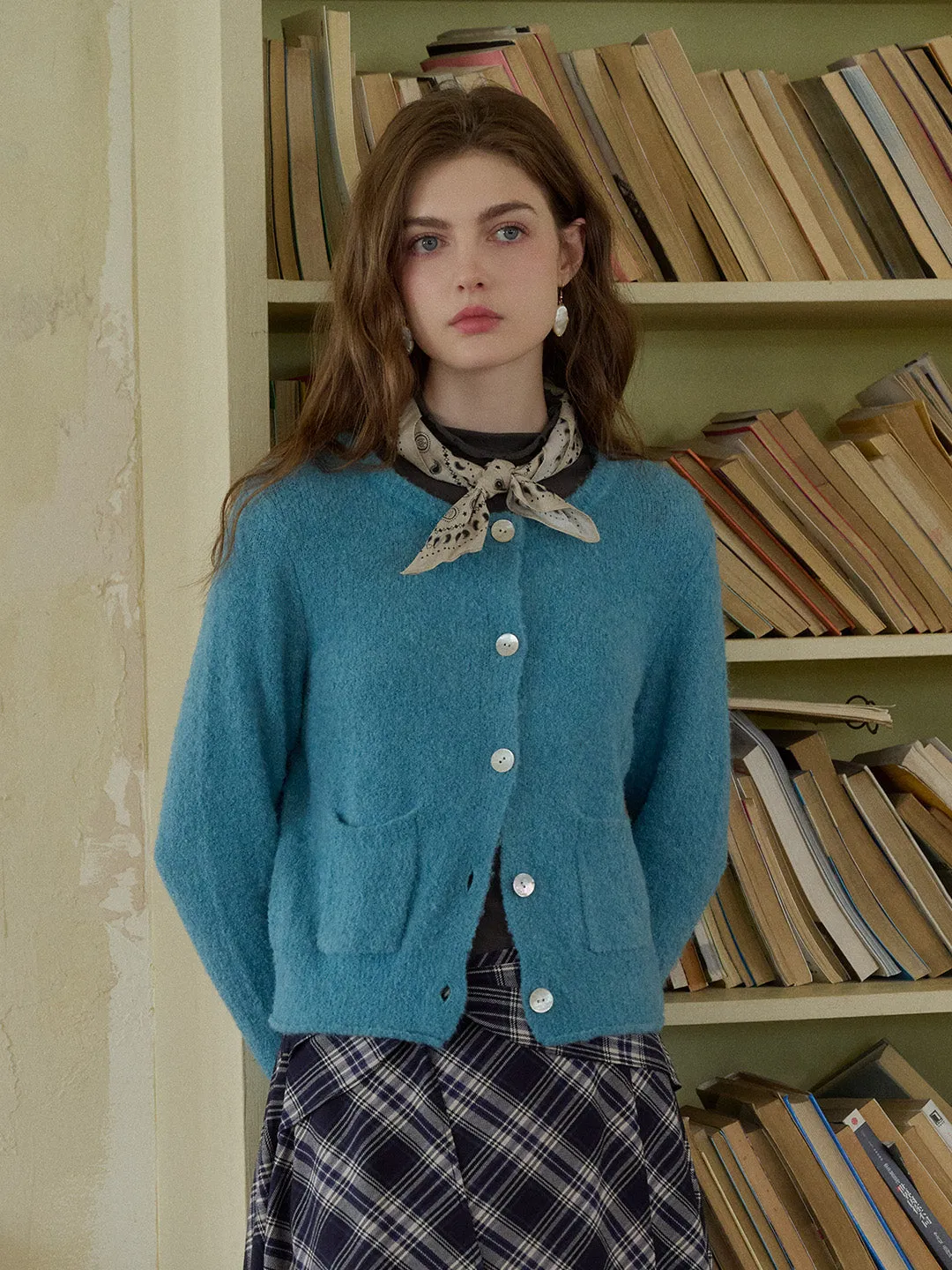 Hattie Round Neck Pocket Wool Cardigan sold by Simple Retro